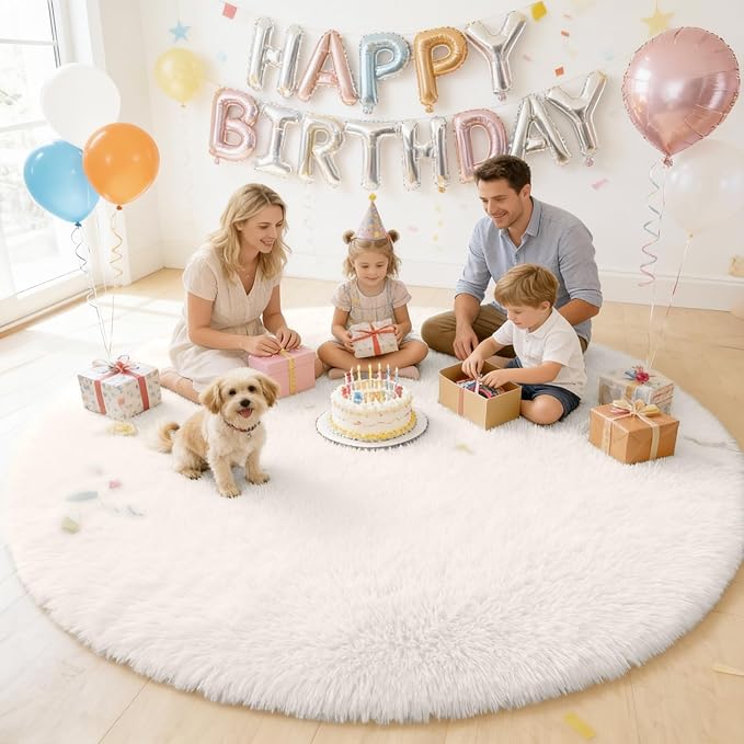 OLANLY Ivory Round Rugs for Bedroom - Image 5