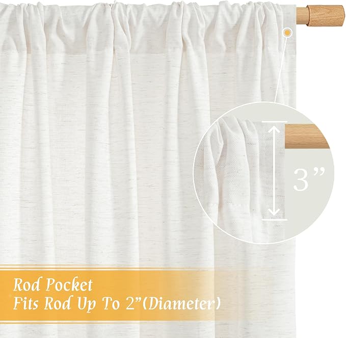 LAMIT Natural Linen Curtains for Bedroom, 84 Inch Length Faux Linen Textured - Image 3