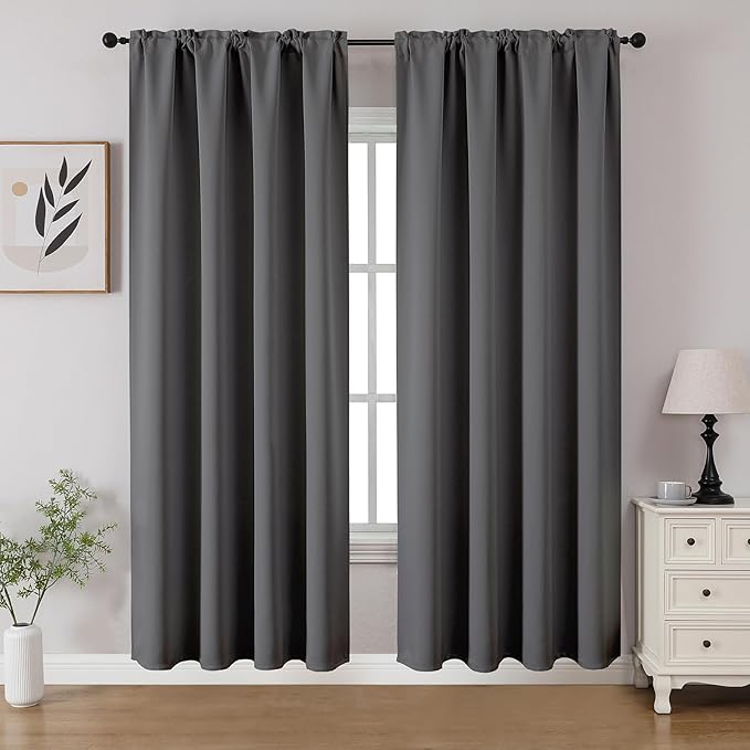 CUCRAF Light Grey Blackout Curtains 72 inch Length 2 Panels Set, Rod Pocket by CUCRAF