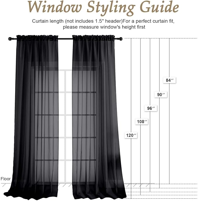 OVZME Black Bedroom Curtains 96 Length - Image 2