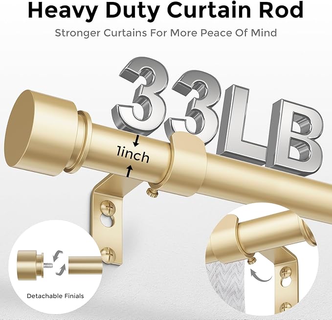 Modern Gold Curtain Rods for Windows 30 to 56 Inch, Decorative Drapery Rods for - Image 3
