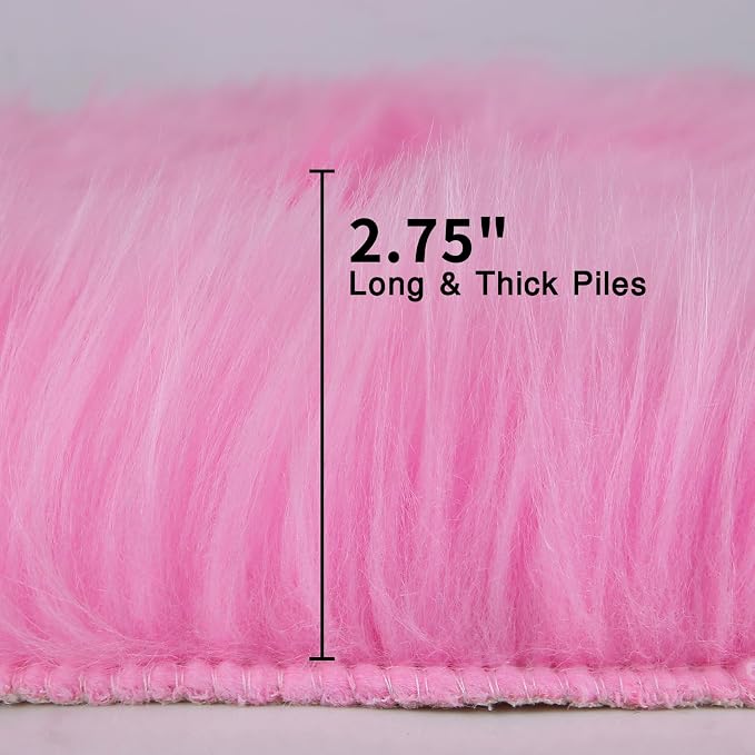duduta Hot Pink Faux Sheepskin Throw Rug 2x3 ft, Fluffy Shag Rug - Image 2