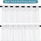 RYB HOME Semi Sheer Curtains 102 inches Long, Back Tab Light Filtering Half - Image 2