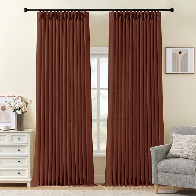 102 Inch Linen Curtains for Living Room, Pinch Pleated Curtain by IVAPUPU