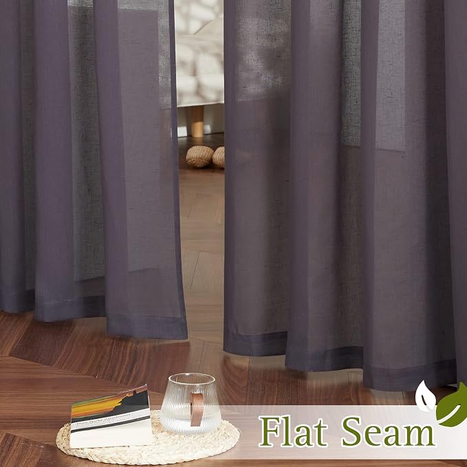 NICETOWN Faux Flax Linen Sheer Living Room Curtains, Grommet Elegant Semi Sheer - Image 6