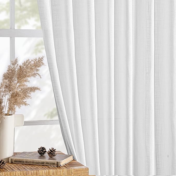 MIULEE White Linen Curtains Short 54 Inch Long 2 Panels - Image 4