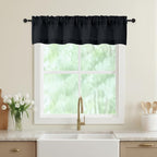 Black Valances for Windows, Light Filtering Faux Linen Textured Small Short by WelvetBLK