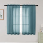 Dusty Blue Sheer Curtains for Bedroom Living Room 45 Inch Length 2 Panels by WelvetBLK