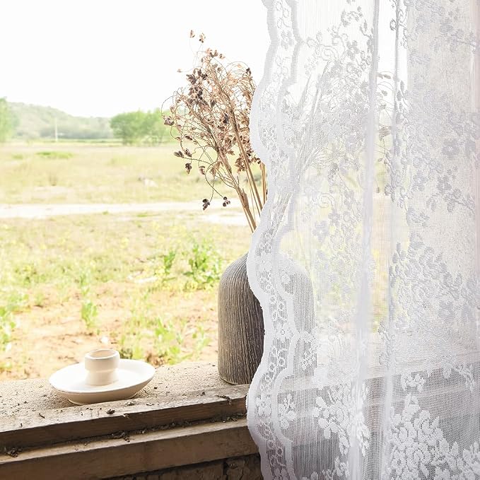 YJ YANJUN Vintage Lace Curtains 54 Inches Length- Victorian Floral Pattern by YJYANJUN