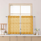 Chyhomenyc Gold Sheer Curtains 30 Inch Length, Light Filtering Leaf Tufted by Chyhomenyc