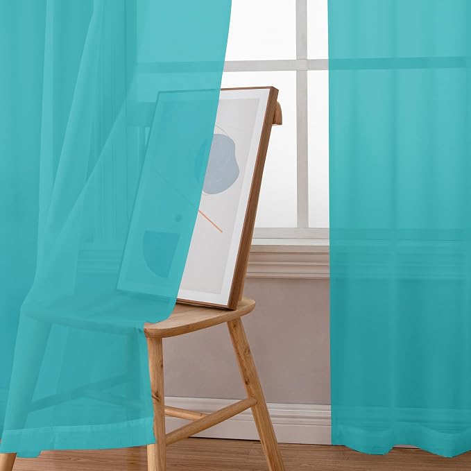 Chyhomenyc Turquoise Sheer Curtains 84 Inch Length 2 Panels, Light Filtering - Image 3