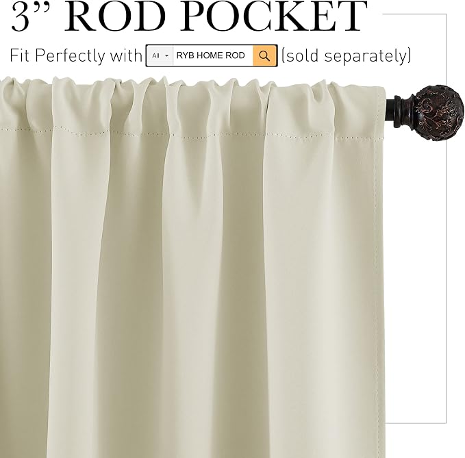 RYB HOME Half Curtain Tiers 36 inch Length, Rod Pocket Summer Heat Blocking - Image 2