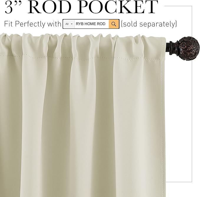 RYB HOME Short Curtains for Small Window, Sunmmer Heat Light Blocking Privacy - Image 2