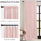 RYB HOME Pink Velvet Curtains 90 inches, Back Tab Soft Fabric Room Darkening - Image 2
