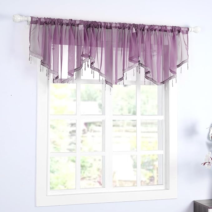 Molaxhome Swag Curtain 51 inch Length Rod Pocket Scalloped Curtain Valance - Image 3