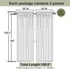 Lecloud Taupe Sheer Curtains 108 Inches Long 2 Panels, Dual Rod Pocket Light - Image 3