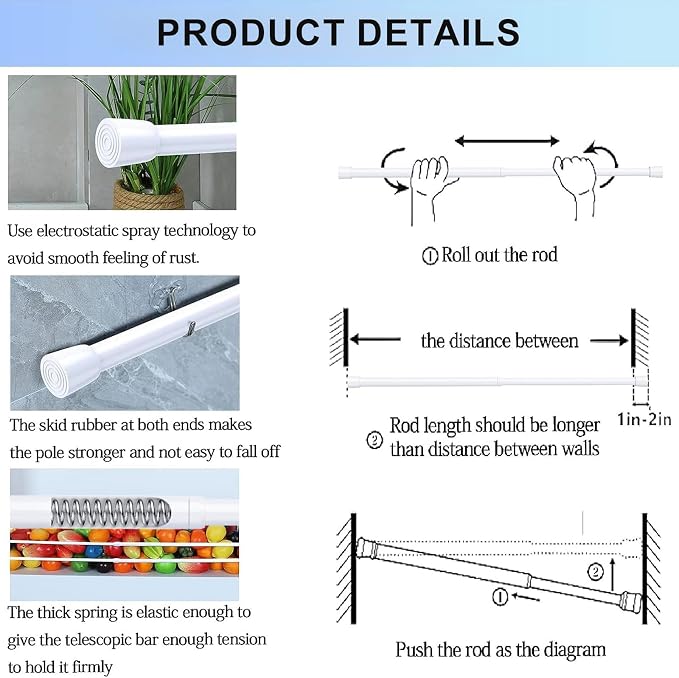 AIZESI 1pcs Tension Curtain Rod Spring Tension Rod Short Curtian Rods No - Image 6