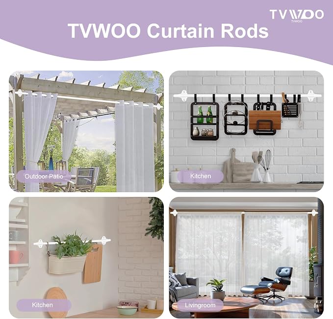 TVWOO White Wrap Around Curtain Rods:5/8" Small Blackout Adjustable Window - Image 5