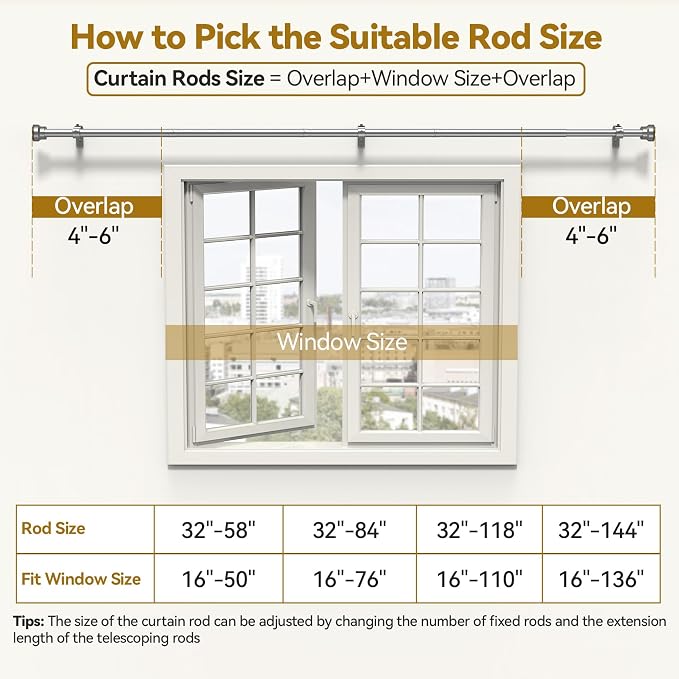 YaFex Curtain Rods 32-144 Inch, Heavy Duty 1 Inch Adjustable Curtain Rod - Image 6