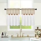 Boho Kitchen Curtains 24 Inch Length, Farmhouse Cotton Linen Tier Curtains by FRAMICS