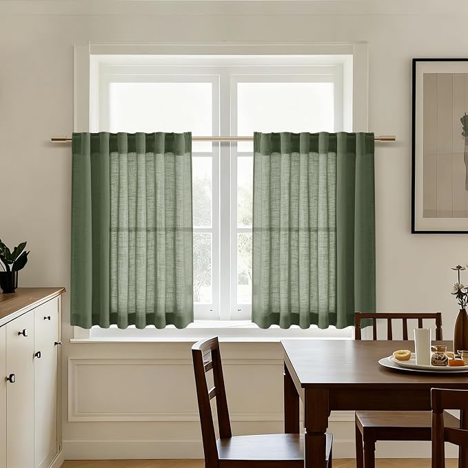 Nanspring Olive Green Linen Curtains 24 Inch Length - Image 5