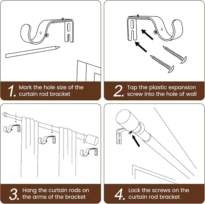 1” Diameter Curtain Rods Itself is 30 to 144 inch 2 Pack Fit 30-142 inch - Image 5