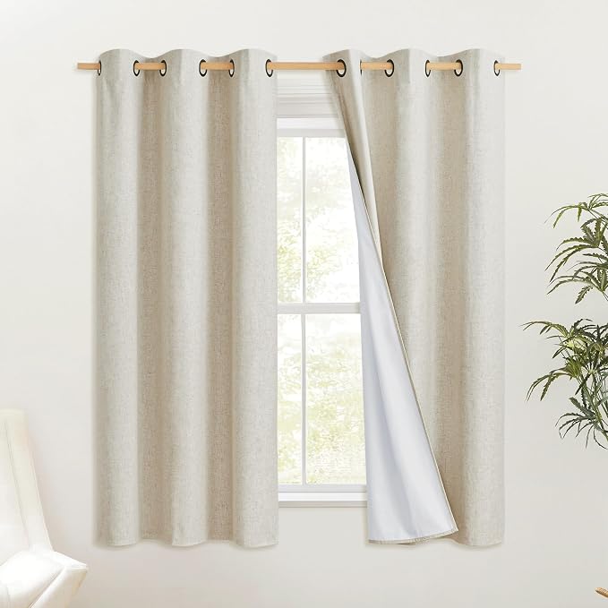 NICETOWN Natural Kitchen 100% Blackout Narrow Curtains 48 inches Long 2 Panels by NICETOWN
