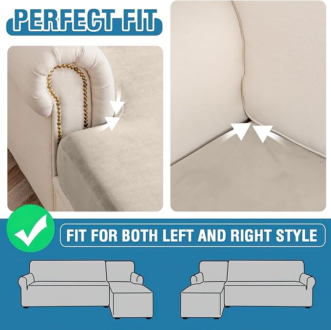 Couch Cover 8-Piece Elastic Velvet Couch Cushion Covers & Chaise Slipcovers - Image 6