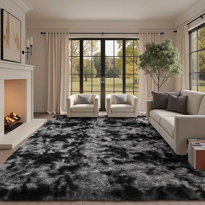 9x12 Ft Extra Large Shag Rugs for Living Room, Tie Dyed Ultra Soft Fluffy Furry by Cuzwlovita