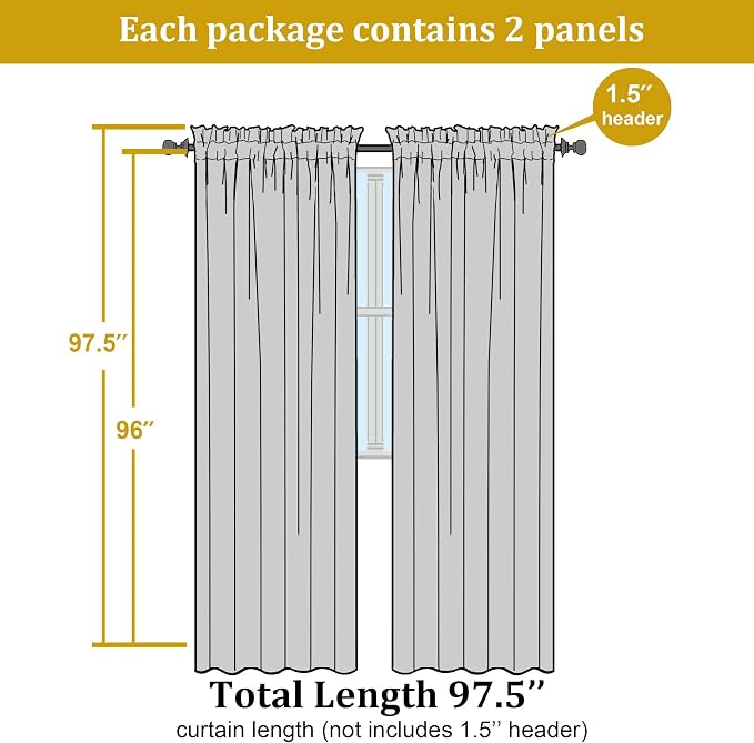 OWENIE Lemon Sheer Curtains for Bedroom Living Room 96 Inches Long 2 Panels Set - Image 2