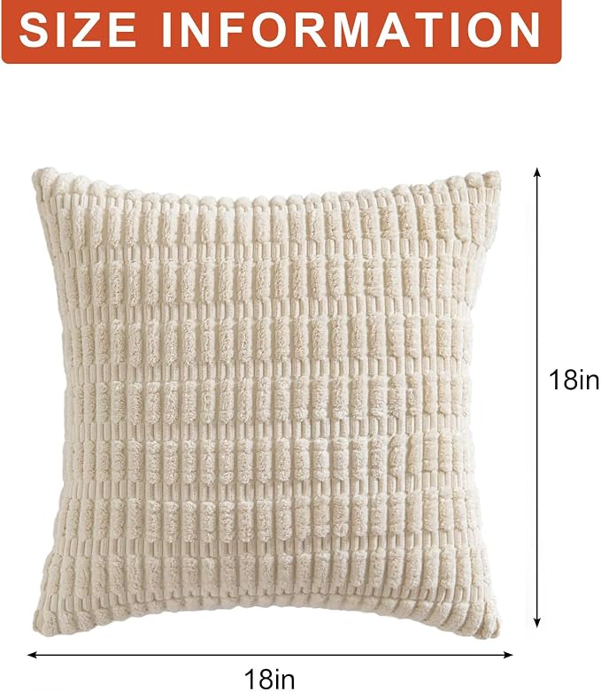 Pack of 2 Corduroy Decorative Throw Pillow Covers 18x18 Inch Soft Striped - Image 7
