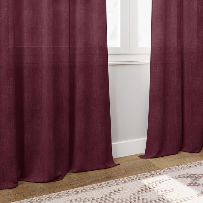 Nanspring Burgundy Linen Curtains 80 Inch Length - Image 5