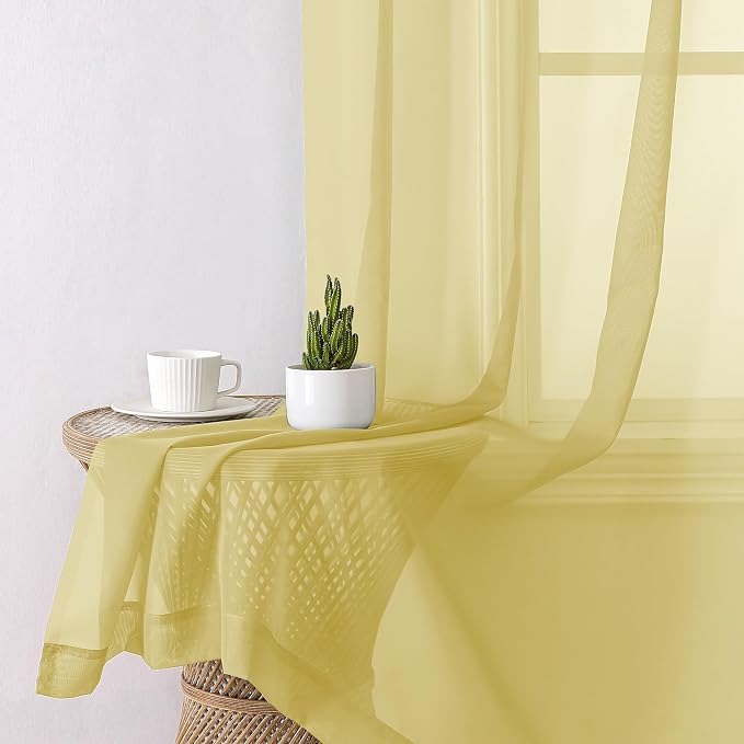 Aiyufeng Yellow Sheer Curtains 45 Inch Length 2 Panels Set, Light Filtering - Image 4