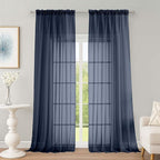 OWENIE Extra Long Navy Blue Sheer Curtains 96 Inches Long 2 Panels Set by OWENIE