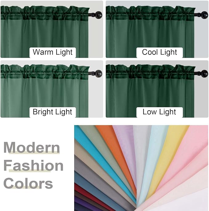 Hunter Green Valances for Windows, Sheer Curtains 14 Inch Length 2 Pack Kitchen - Image 5