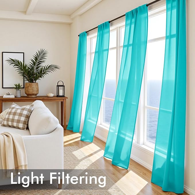 MIULEE Turquoise Sheer Curtains 90 Inches Long, 4 Panels Set, Light Filtering - Image 4