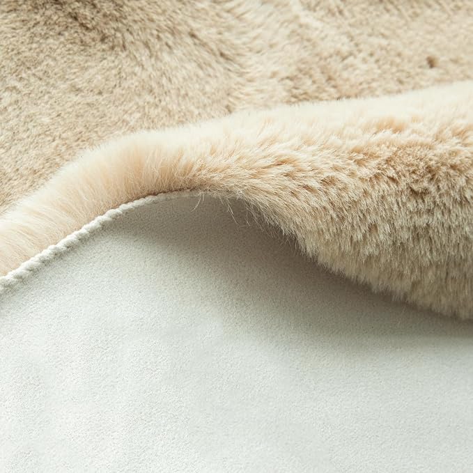 ORINOVA Light Brown Beige Washable Shaggy Round Rug 5ft Faux Rabbit Fur Rugs - Image 5