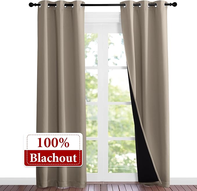 NICETOWN Taupe Full Shade Curtain Panels, Pair of Thermal Insulated & Energy - Image 2