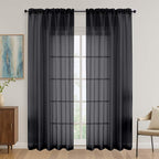 OVZME Black Sheer Curtains 84 Inches Long 2 Panel Sets, Solid Color Lightweight by OVZME
