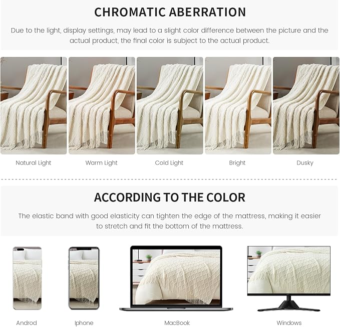 BOURINA White Throw Blanket 50 x70 Inches Jacquard Argyle Throw Textured Solid - Image 7