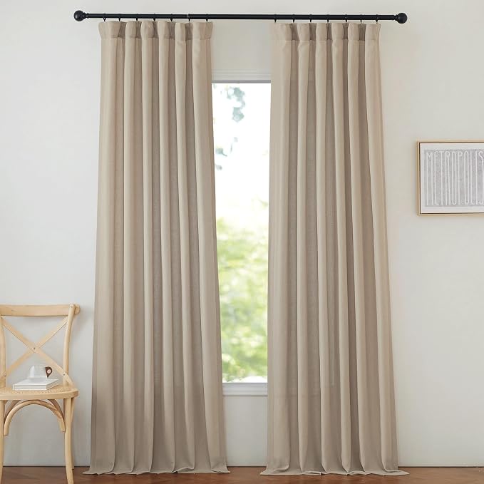 NICETOWN Thick Flax Linen Camel Curtains 108 inches Long, Pinch Pleated Linen by NICETOWN