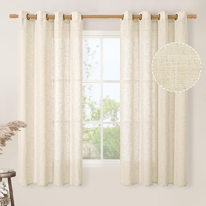 LAMIT Beige Linen Curtains 63 inch Length 2 Panels by LAMIT