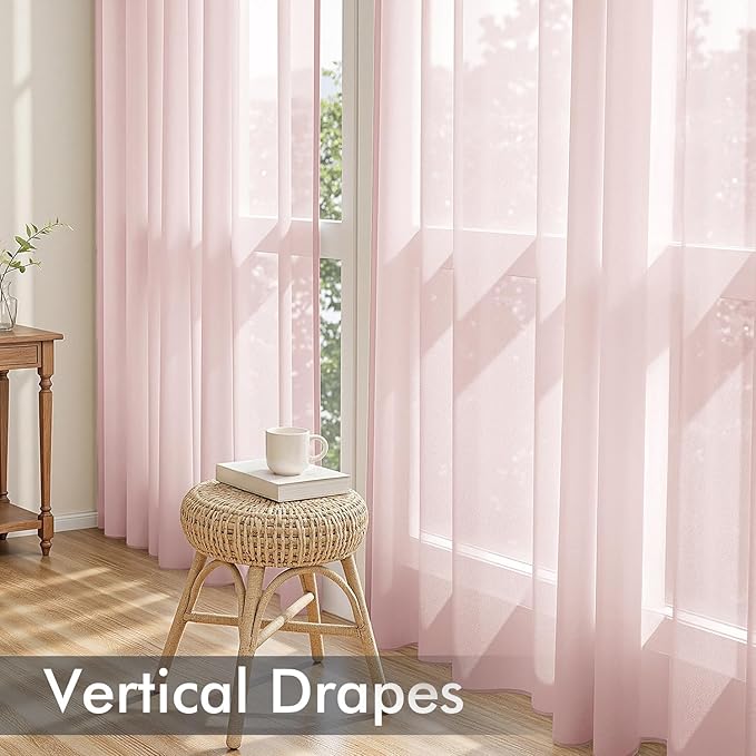 MIULEE Blush Pink Sheer Curtains 108 Inches Long, 4 Panels Set, Light Filtering - Image 5