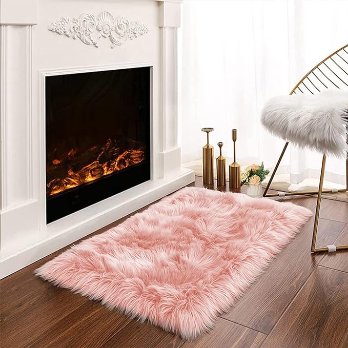 Latepis Pink 2x3 Faux Fur Rug for Bedroom Decor for Teen Girls Throw Fuzzy by Latepis