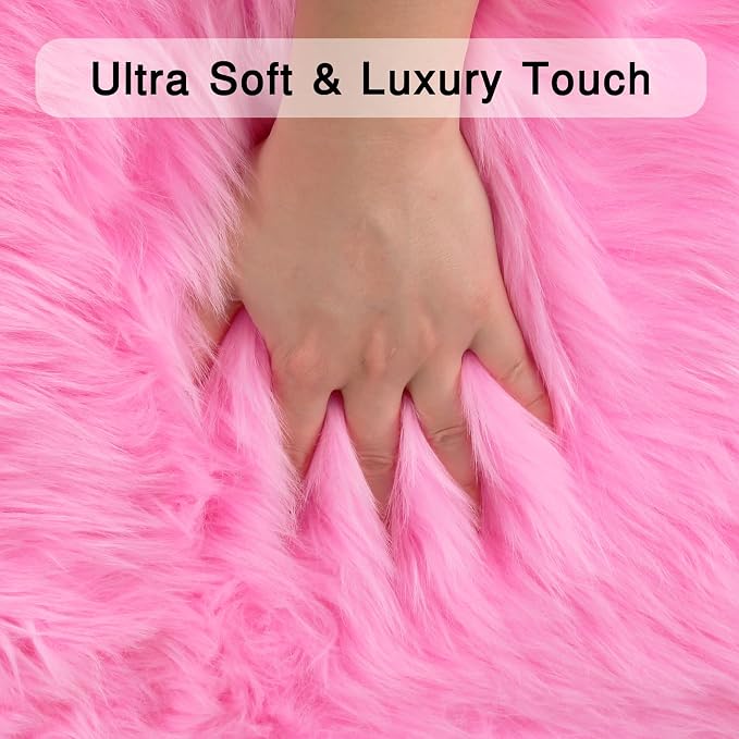 duduta Hot Pink Faux Sheepskin Runner Rug 2x6 ft, Fluffy Shag Girls Bedroom - Image 3
