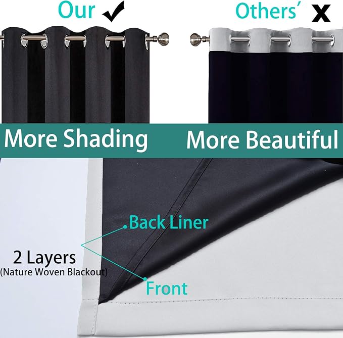 Yakamok 100% Blackout Curtains Energy Saving Thermal Insulated 2 Thick Layers - Image 5