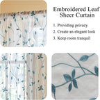 AmHoo 2 Panels Embroidered Leaf Pattern Semi Sheer Curtains Foliage Floral - Image 4