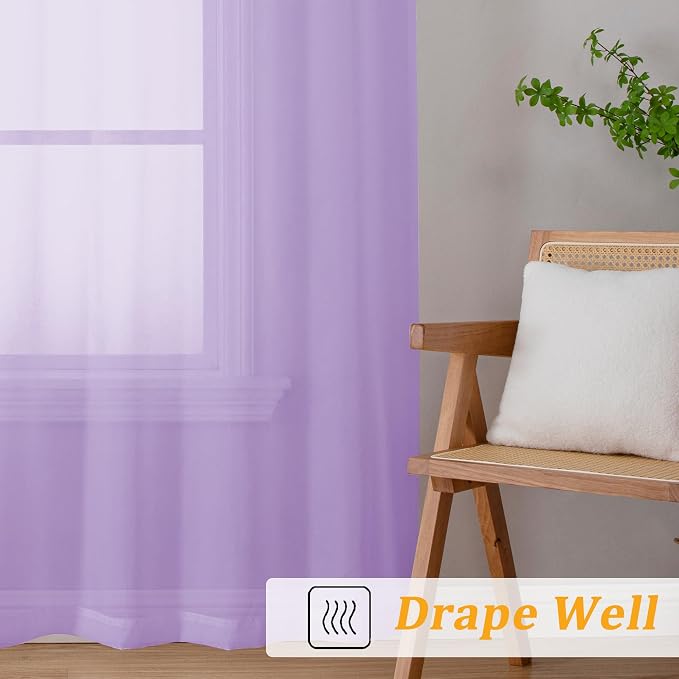 Gwine Lilac Sheer Curtains for Living Room 45 inches Long, Short Voile Light - Image 6