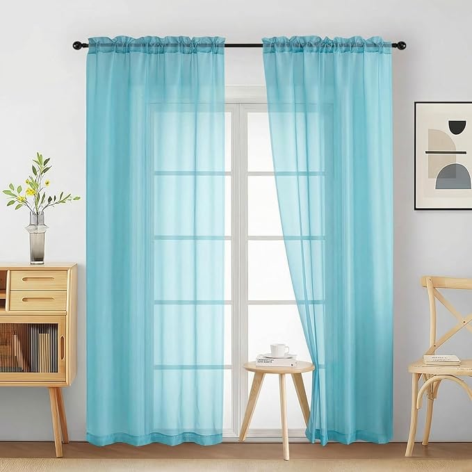 Sheer Curtains 84 Inches Long 2 Panels, Elegant Airy Transparent Light by Home