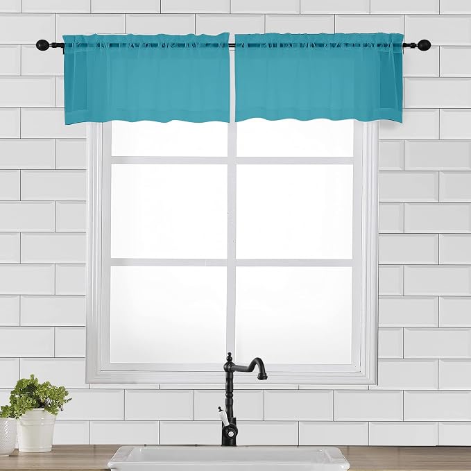 OVZME 2 Panels Turquoise Semi Sheer Valance by OVZME